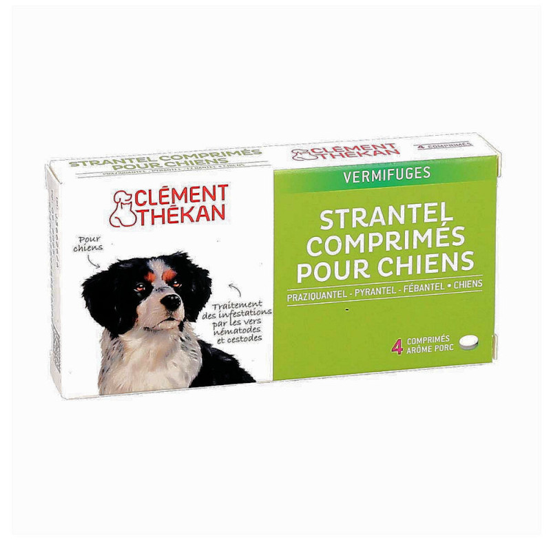 CLEMENT THEKAN Strantel 4 comprimés - Vermifuge pour Chien Adulte à Partir  de 10 kg - Goût Porc