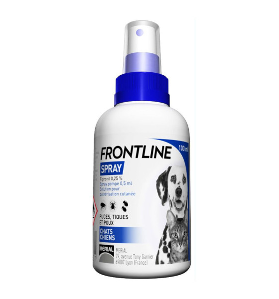 Frontline Spray Cutané Anti Puces Tiques Et Poux Pour Chat Et Chien 100ml