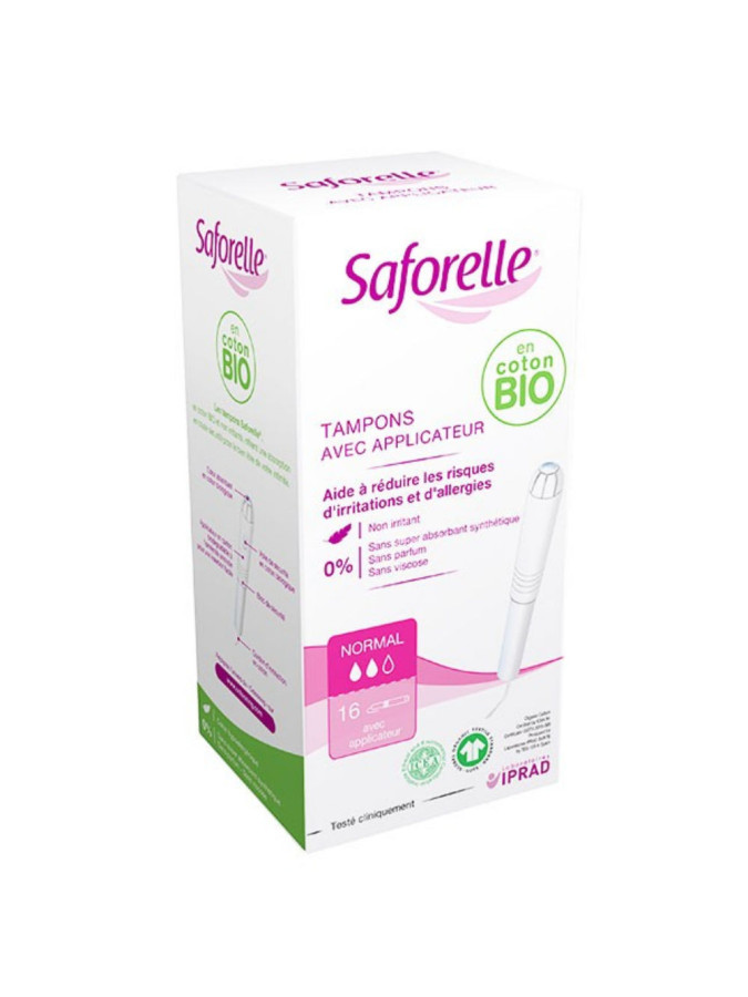 Saforelle Protections Tampons Normal en Coton Bio avec Applicateur 16 unités