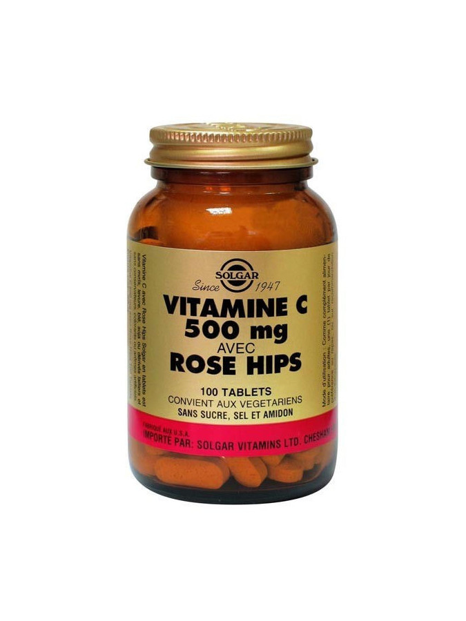 Solgar Vitamine C 500 avec Rose Hips 100 Comprimés