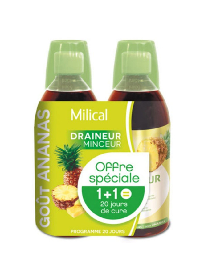 Milical Draineur minceur ultra goût ananas lot de 2 bouteilles de 500 ml