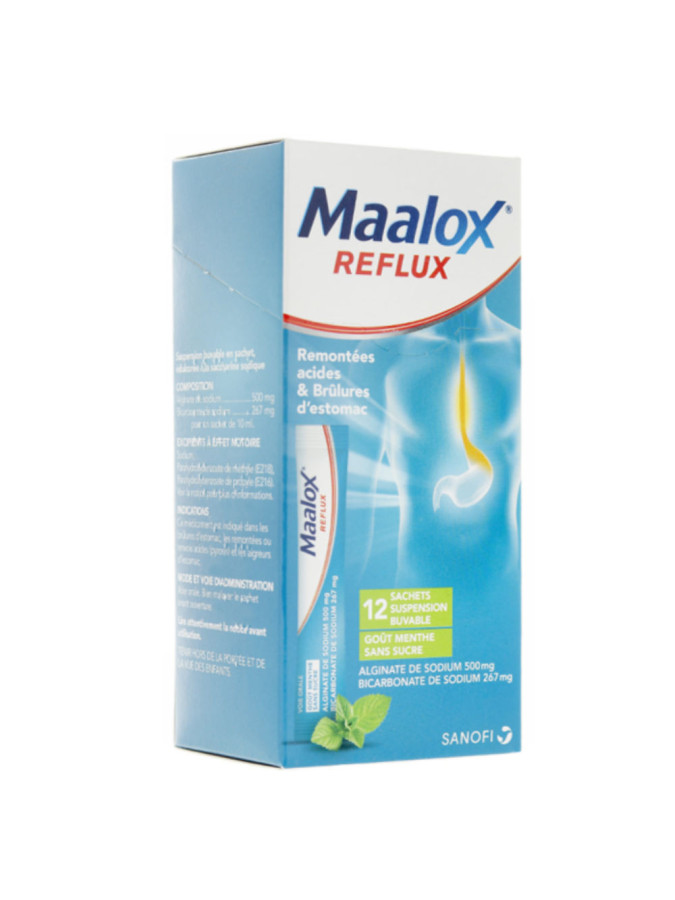 Maalox Reflux menthe sans sucre suspension buvable 12 sachets