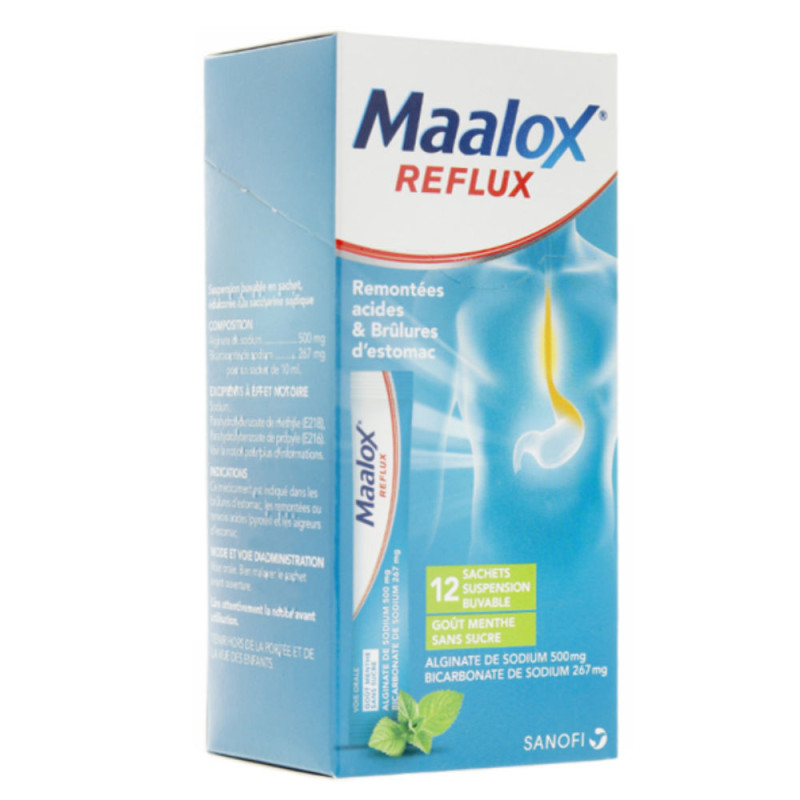 Maalox Reflux menthe sans sucre suspension buvable 12 sachets