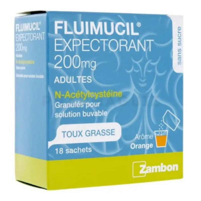 Fluimucil Expectorant 200 mg Adultes Sachets Goût Orange 18 sachets